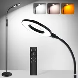 IEGLED LED Stehlampe Dimmbar, Stehlampe Wohnzimmer mit Fernbedienung, 1H Timer & Memory Funktion, Standleuchten Schwarz mit Flexiblem Schwanenhals, 12W Leselampe für Schlafzimmer Büro 1800K-6000K
