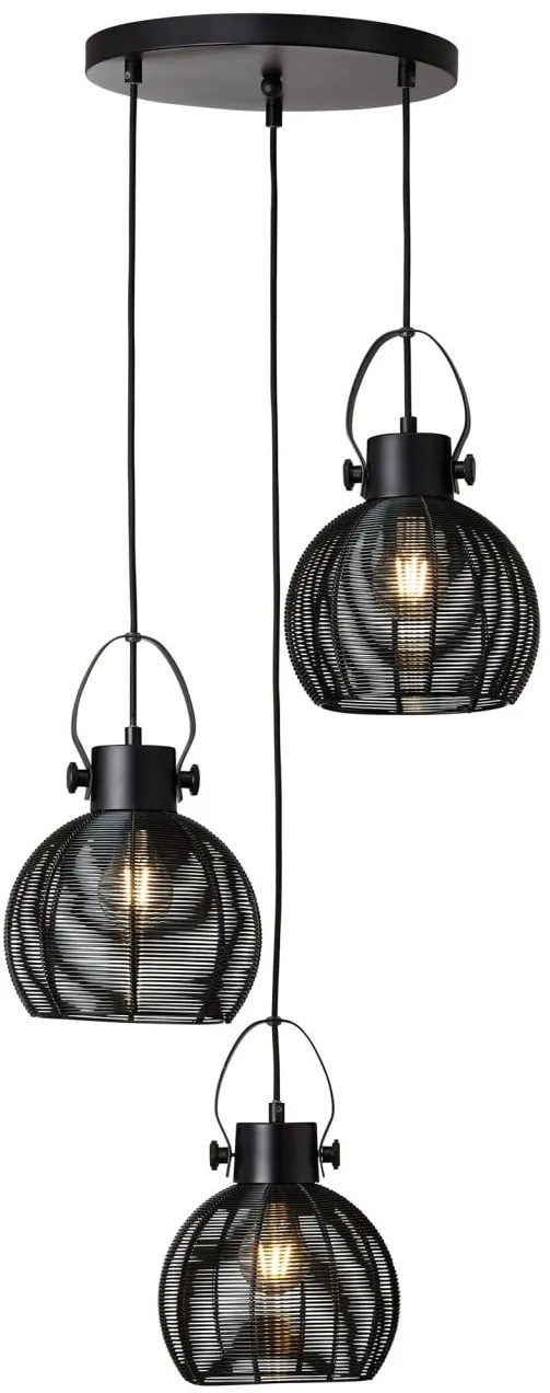 BRILLIANT Lampe Sambo Pendelleuchte 3flg Rondell schwarz   3x A60, E27, 60W, g.f. Normallampen n. ent.   In der Höhe einstellbar / Kabel kürzbar   Für LED-Leuchtmittel geeignet