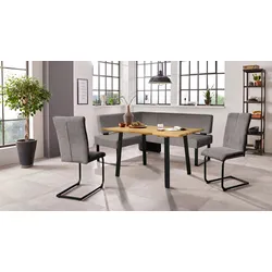 Eckbankgruppe HOME AFFAIRE "Oliver", grau (volcanic, schwarz), B:200cm H:89cm T:160cm, FSC-zertifizierter Holzwerkstoff, FSC-zertifiziertes Massivholz, Metall, Polyester, Sitzmöbel-Sets, Eckbank mit Wellenunterfederung im Sitz, Tisch Massiv Eiche