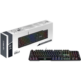 MSI Vigor GK41 - Tastatur - QWERTZ, Kailh Red Switches (Linear), Ergonomische Tasten, rutschfeste Basis, 6 festgelegte Farb-LEDs in 10 Beleuchtungszonen, Mystic Light, USB 2.0