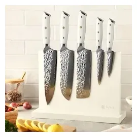 Wakoli Perle Blanche Küchenmesser-Set (5 Messer) mit Messerblock I 67 Lagen Damast mit VG10-Stahlkern | Premium Messerset