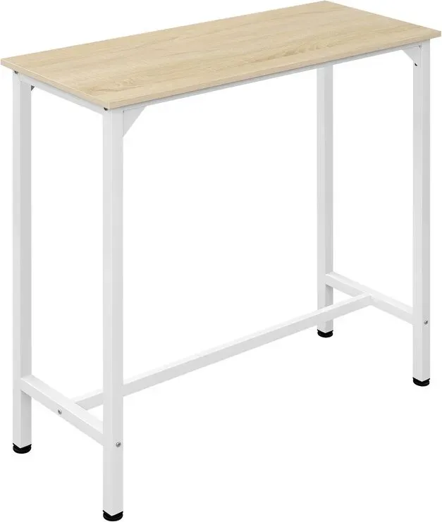 EUGAD Hoher Küchentisch, schmaler Bartisch, für Kücheninsel, Esszimmer, Bar und Café, Metallrahmen, Holzplatte, verstellbare Füße, Industriestil, Hell Eiche + Weiß