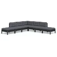 vidaXL 7-tlg. Garten-Lounge-Set mit Kissen Schwarz Kiefernholz