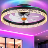 Kviflon 51CM RGB Deckenventilator mit Beleuchtung und Fernbedienung, Dimmbar und mit 6 Windstufen Deckenleuchte mit Ventilator, leiser LED Deckenventilator für Schlafzimmer Wohnzimmer