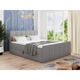 Sofnet Boxspringbett Star Lux mit Fußteil, 2 Bettkästen und Matratzentopper - Doppelbett mit Topper, Bonell-Matratze, Polsterbett, Bett - 160 x 200 - Grau (Inari 91)...