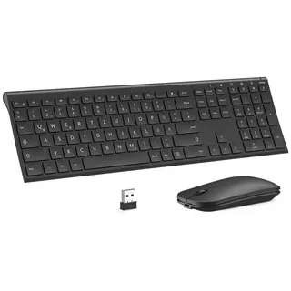 Seenda KS15F Tastatur Maus Set Kabellos 2.4G Dünn Aluminium Gehäuse Aufladbar Tastatur- und Maus-Set, Aufladbare und Dünne Combo schwarz