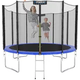 Kinetic Sports Trampolin Outdoor SALTO Ø 183/244/305/366/400/430/490 cm - Kindertrampolin Set mit Leiter, Netz, Randpolster, USA Sprungtuch - Gartentrampolin 183 cm Ø 183 cm, Blau