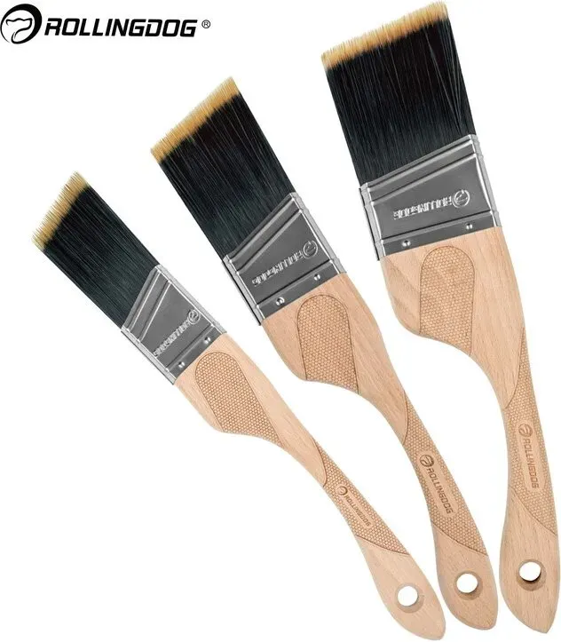 ROLLINGDOG Doberman 5-teiliges Pinsel-Set, professionelles Set aus Polyesterfaserpinseln, für Innen- und Außenbereich, Wand & Decke, DIY Heimwerken, Renovierung & Bau, hohe Saugfähigkeit, haarsparend, langlebig, ergonomischer Griff, für Profis & Heimwerker