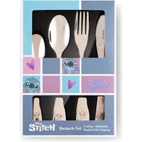 p:os Stitch Kinderbesteck Set 4-teilig Edelstahl rostfrei, spülmaschinengeeignet, in Geschenkverpackung - Messer, Gabel, 2 Löffel - Kinder Besteck, Esslern-Besteck für Kleinkinder