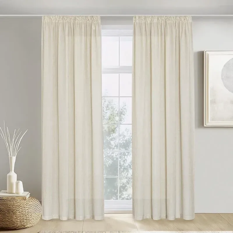 PONY DANCE Halbtransparente Leinen-Vorhänge mit Bleistiftfalten, 2 Paneele B140 x H245 cm, Beige
