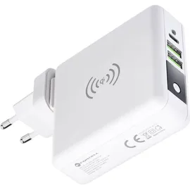 forcell Multifunktionsladegerät 4in1 15W mit USB/USB typ C, Powerbank 8000mAh und kabelloses Laden in einem