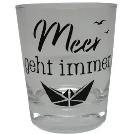 lichtidee Maritim Teelicht Glas Windlicht Tischlicht Print mit Meer geht Immer maritim Handmade Unikat Ostern Muttertaggeschenk, Höhe 8cm,
