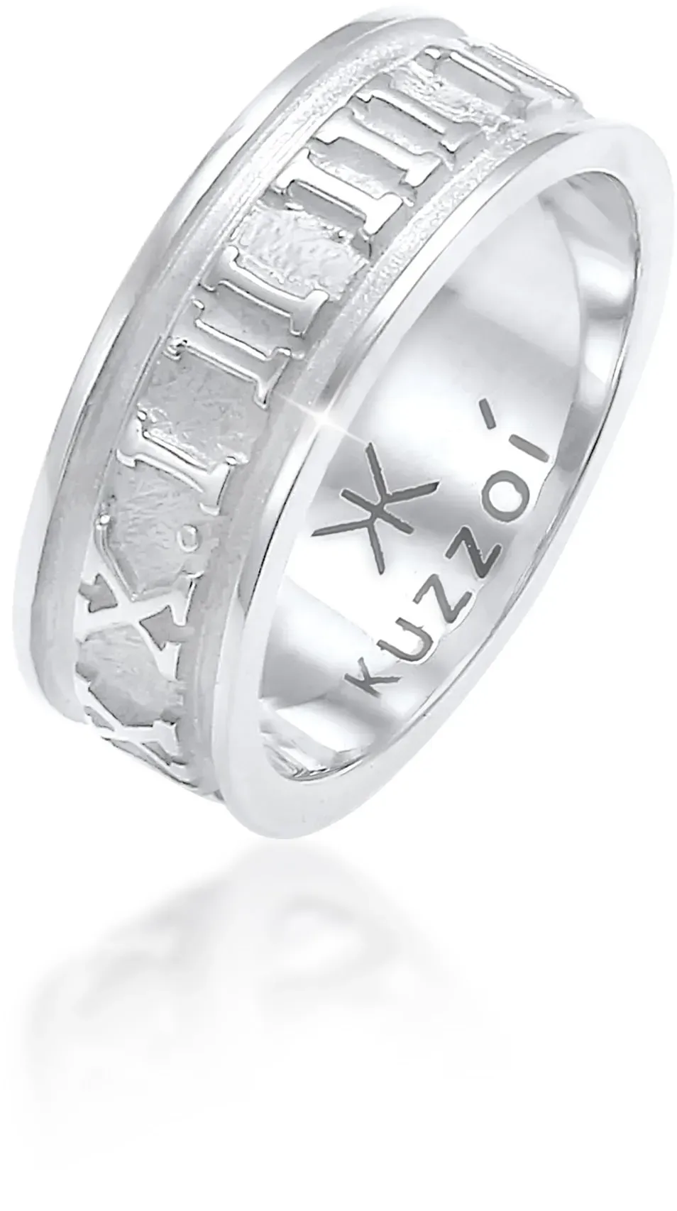 Silberring KUZZOI "Ring Herren Bandring Römische Zahlen 925 Silber" Gr. 64, silber, Fingerringe, Herren, 64, Silber 925 (Sterlingsilber), Silberring
