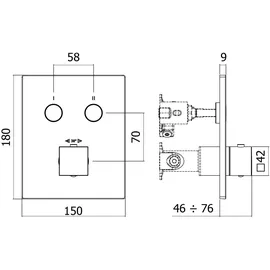Kronenbach Smart Push Duschthermostat Unterputz eckig für 2 Verbraucher Schwarz Matt 19046002SM