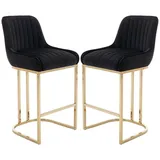 WAHSON OFFICE CHAIRS 2er Set Barhocker Samt Barstuhl mit goldenem Metallbein Küchenhocker mit Lehne für Kücheninsel, Schwarz