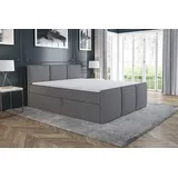 A&J MöbelLand Boxspringbett RON 160 x 200 mit 2 Bettkästen, Bonell-Matratze und Topper. Farbe: Grau - Grau