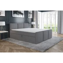A&J MöbelLand Boxspringbett RON 160 x 200 mit 2 Bettkästen, Bonell-Matratze und Topper. Farbe: Grau - Grau