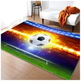 HMGAQNP Fußballplatz Spielteppich, Eisfeuer Fußball Bedruckt Großflächige Teppiche Sport rutschfest Spielteppich 3D Fußball Mit Flammen Bedruckten Teppichen Für Schlafzimmer(B,100x180cm/39x71in)