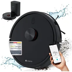 Juskys Saugroboter EcoTrek M300 - Absaugstation, Wischfunktion, Laser LDS-Navigation, App-Steuerung