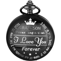 Tiong Taschenuhr mit Gravur "To My Son", klassische Vintage-Quarz-Taschenuhr mit Kette, für Sohn, Geburtstags- und Weihnachtsgeschenke, Grandson-Black