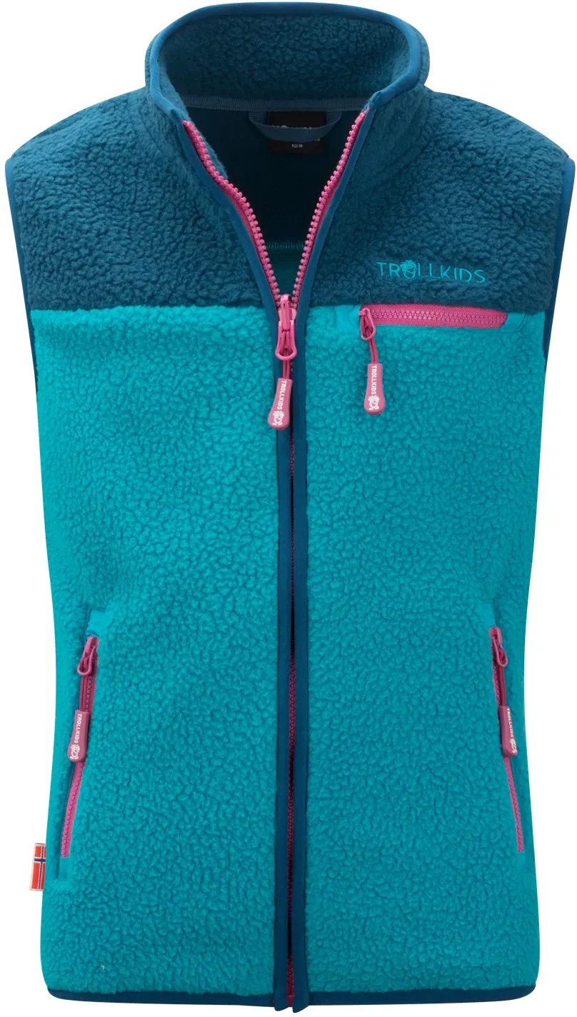 Trollkids Kinder Hemsedal Fleeceweste - 152 - dark turquoise/madeira blue/bright berry