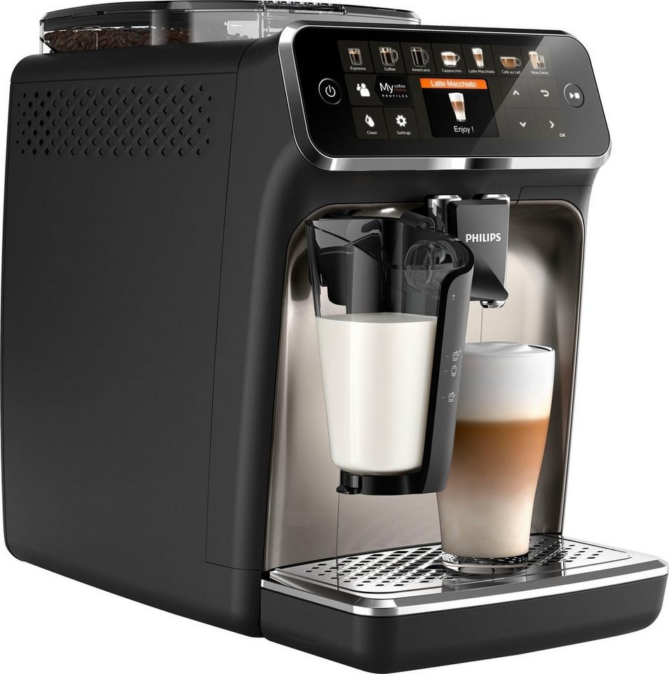Philips Kaffeevollautomat 5400 Series EP5447/90 LatteGo, 12 Kaffeespezialitäten und 4 Benutzerprofilen chrom/mattschwarz schwarz