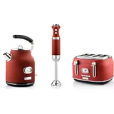 Westinghouse Retro Frühstücks-Set rot 3-tlg. inkl Stabmixer & 4-Schlitz Toaster