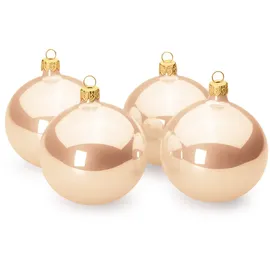 SIKORA Essentials Klassische Christbaumkugeln aus Glas - Hochglanz - 6 Farben 3 Größen Premium Qualität, Farbe/Modell:Champagner Hochglanz 4er Set, Höhe in cm:8 cm