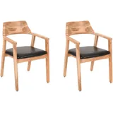 ab:stil.art.moebel Esszimmerstuhl massive Akazie natur Sitz Echtleder schwarz 2er Set