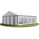 TOOLPORT Festzelt Partyzelt 6x8 m premium, hochwertige PVC Plane 750 n in grau-weiß mit Bodenrahmen