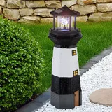 ETC Shop Solar Leuchtturm Außen wetterfest Leuchtturm Solar für draussen Leuchtturm Deko mit Licht, Akku, schwarz weiß klar, LED kaltweiß, DxH 13x38 cm