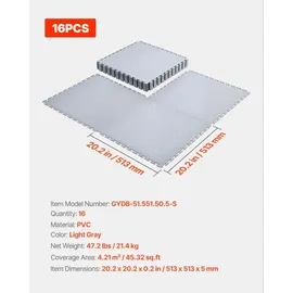 Vevor PVC Garagenboden, 16er-Pack 513x513x5 mm, Werkstattboden, Industrieboden, Klick Verlegung, rutschfeste PVC-Matten mit Diamantplatte für Werkstatt, Lager, Werkzeugraum, Hellgrau