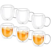 Wilmax | Doppelwandige Thermogläser mit Henkel | 6er-Set | 500 ml | Trinkgläser | Thermotassen | Teeglas | Latte Macchiato Gläser Set | Kaffeegläser | Cappuccino Gläser mit Henkel