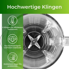Klamer Standmixer, 1,75 L Glasbehälter, Elektrischer Mixer mit 1400 Watt, Smoothie Maker mit 22.000 U/Min, 3 Programme und 6 Klingen, inklusive Trink...