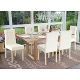 6er-Set Esszimmerstuhl HWC-E58, Stuhl Essstühle Kunstleder creme, helle Beine