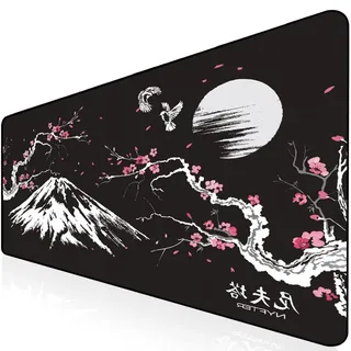 Nyfter - 3XL Gaming Mauspad Sakura Schwarz 1200 x 600mm Premium Fuji Mousepad Size Groß vernähte Kanten langlebig mit high-end Glide und Anti-Rutsch Speed Gaming Mauspad