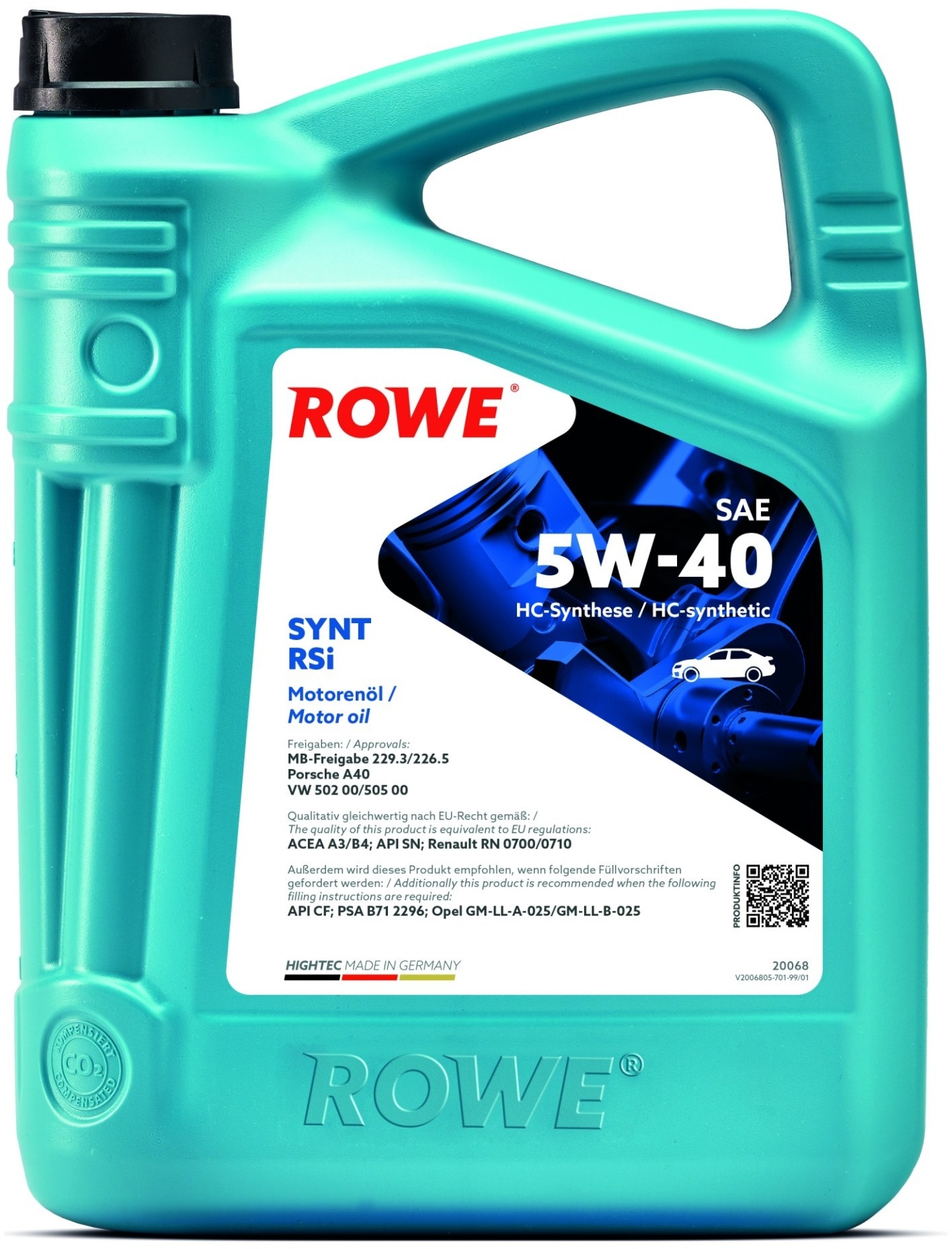 ROWE HIGHTEC SYNT RSi SAE 5W-40 5l Motoröl HC Synthese Öl (Hydro-Cracked)  20068-0050-99