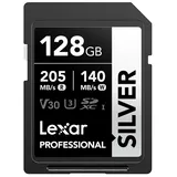 Lexar Silver SD Karte 128GB, UHS-I SDXC Card 205 MB/s Read Speed, 140 MB/s Write Speed, V30, U3, C10, 4K UHD Video, SD Card Memory Card with Lexar Lifetime Data Recovery