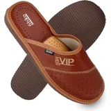 filsko® Urk - Hausschuhe Herren Naturleder atmungsaktiv Schuhpolster flexibel - Braun - 48