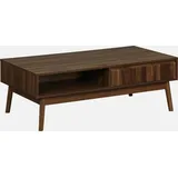 sweeek - Skandinavischer Couchtisch mit geriffeltem Holzdekor, 2 Nischen, 1 Schublade