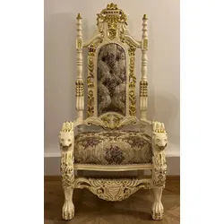 Pompöös by Casa Padrino Luxus Barock Thron Sessel Krone Creme / Gold - designed by Harald Glööckler