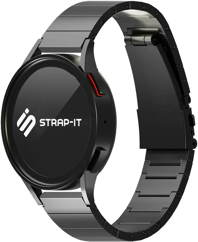 Strap-it Motorola Moto Watch - 47mm Armband Titan 'Deluxe' für Motorola Moto Watch  - 47mm - Schwarz - Butterfly-Verschluss