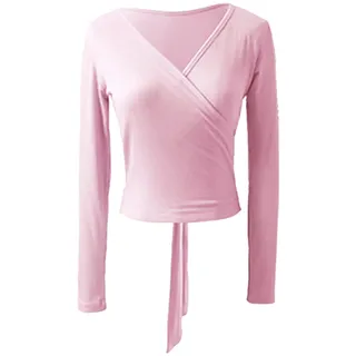 SHAIQGB Ballett Tanz Wickel Oberteile Frauen Mädchen Ballett Trikots Mantel Wrap Tops Langarm Ballett Tanz Gymnastik Overall Pullover Spitze-up Warm Up Cardigan(Pink,S)