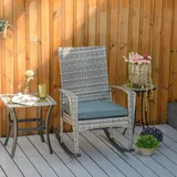 Polyrattan Schwingsessel Schaukelstuhl Schaukel Gartenstuhl mit Sitzkissen Grau