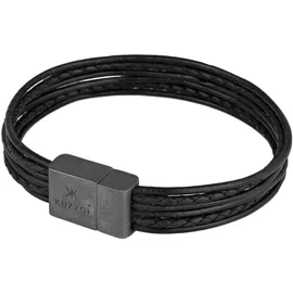 KUZZOI Armband Leder 6-reihig Magnet Basic 925 Silber oxidiert schwarz 21 cm