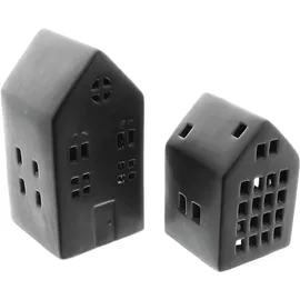 Dekoleidenschaft 2x Haus Black aus Porzellan, schwarz matt, mit LED-Beleuchtung, Leuchtdeko, Dekohaus, - Schwarz