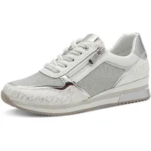 Marco Tozzi Sneaker flach mit Schnürsenkeln Freizeit, Weiß (White/Silver), 39