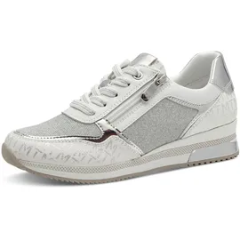 Marco Tozzi Sneaker flach mit Schnürsenkeln Freizeit, Weiß (White/Silver), 39