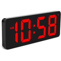 SZELAM LED Wanduhr Digital Uhr, große Digitale Wanduhr Tischuhr Großes Zahlendisplay mit Adapter & ausklappbarem Tischständer, Automatische Lichtsteuerung,12/24 H, (L) 215 x (B) 85 x (H) 20 mm-Red