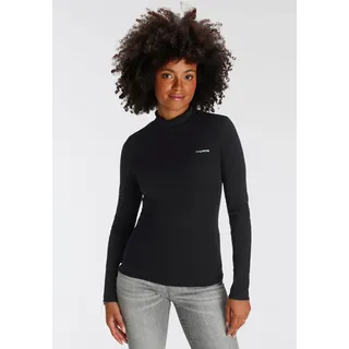 KangaROOS Longsleeve KANGAROOS Gr. 40/42 (M), schwarz, Damen, Rippware, Obermaterial: 100% Baumwolle, unifarben, kontrastfarbene Details, Shirts, Langarm, sehr figurbetont, unifarben, Stehkragen